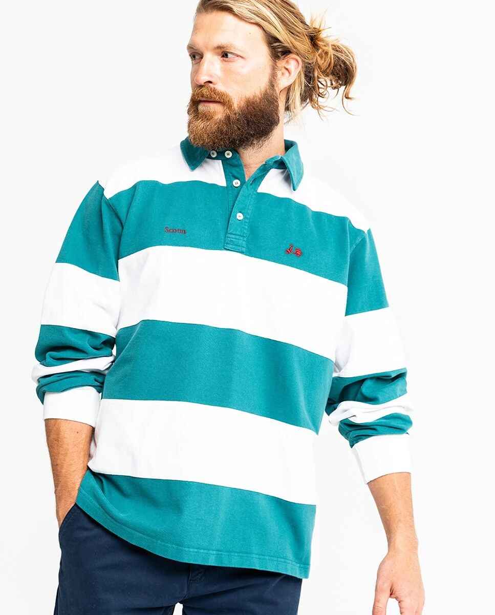 Polo de algodón de hombre de rayas en color verde de manga larga de Scotta 1985