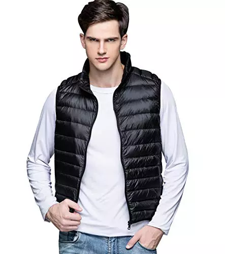 Chaleco Plumas Ligero Hombre Chaleco Plumifero Ligeros Hombre Chalecos Acolchado Caballero Abrigo Plumon Sin Manga Hombre Ultraligero Tallas Grandes Slim Fit Invierno Chalequillo Portátil Negro L