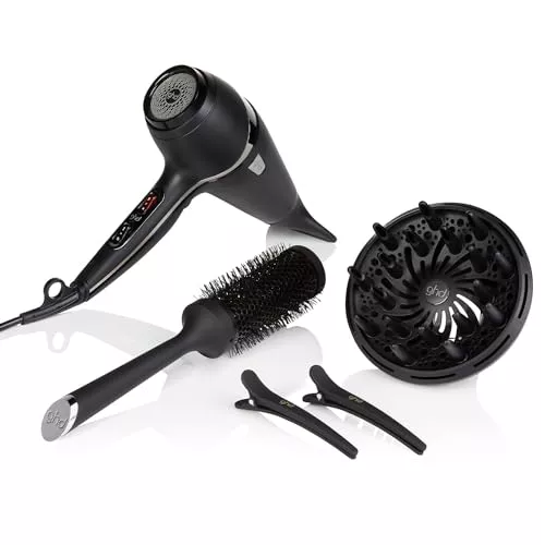 ghd Air Kit - Secador de Pelo Profesional con Boquilla, Difusor, Cepillo, Pinzas y Funda, Secado 2x Más Rápido, Reduce el Encrespamiento - Para Todo Tipo de Cabello - Color Negro, (Enchufe Europeo)