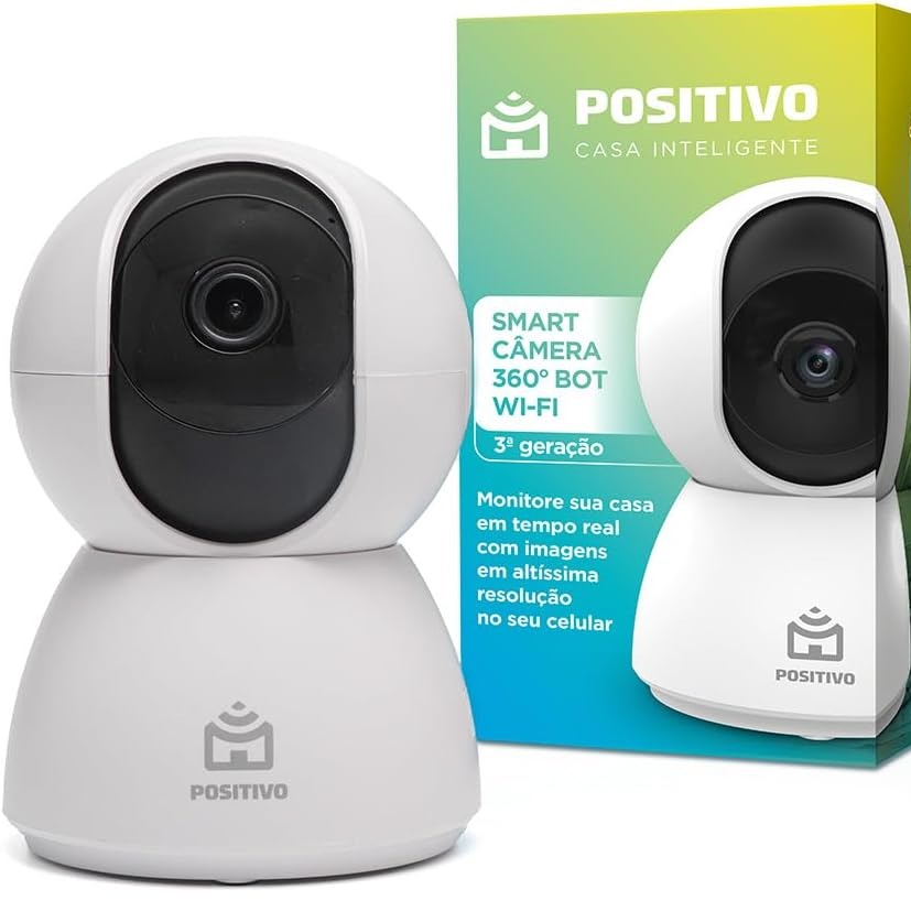 Smart Câmera Bot Wi-Fi 360° Positivo Casa Inteligente 3ª Geração, 4MP, 15 FPS, Detecção de Movimentos, Visão Noturna, Áudio Bidirecional - Bivolt, Compatível com Alexa
