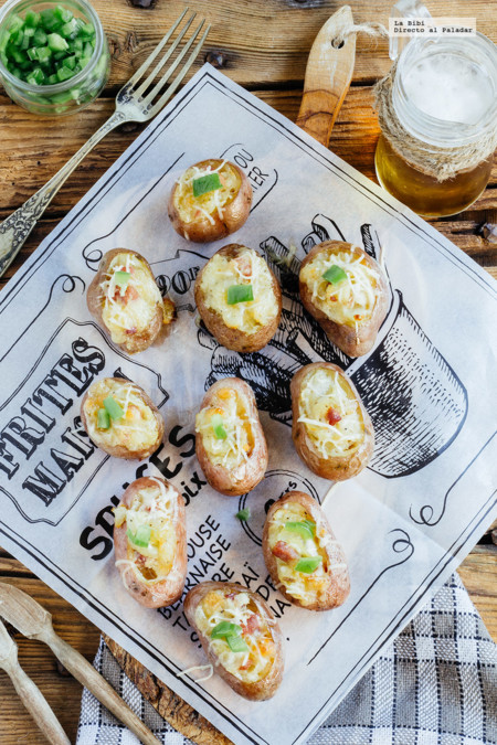 Papas de cambray rellenas de tocino. Receta de botana