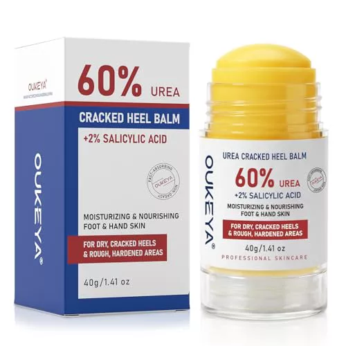 OUKEYA Stick Antidurezas con 60% Urea & 2% SA, Bálsamo Sólido Suavizante para Talones, Pies, Codos y Rodillas, Cuidado Intensivo para Piel Seca y Áspera, 40 g