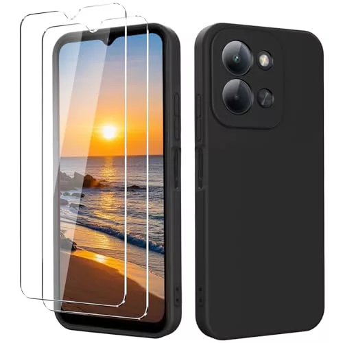 YXKJ - Funda para Redmi 15C 4G/5G, con 2 Piezas Protector de Pantalla, Cáscara Silicona Líquida Delgada y Suave [Toque Cómodo] [Anti-Choques] - Negro