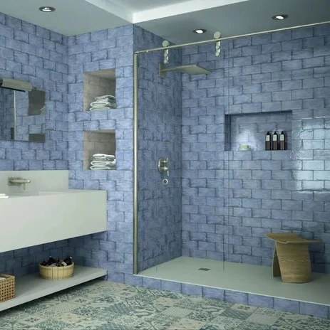 Azulejo cerámico Treviso efecto piedra azul 10x20 cm
