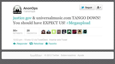 Las páginas del Departamento de Justicia estadounidense y Universal atacadas en respuesta al cierre de Megaupload