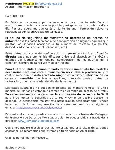 Aviso de Movistar