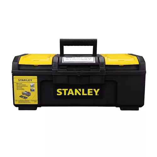 STANLEY Self-Closing Tool Box, Dimensions 39.4x22x16.2 cm, Carrying Handle, Removable Tray, Organizer in Lid, Sturdy Construction, 1-79-216