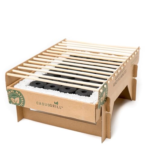 S&M 650000 – Barbacoa portátil de un solo uso, mantiene la temperatura durante 60 minutos | Biodegradable, hecha de cartón, bambú y piedras de lava | Ganadora del Premio de Diseño Danés