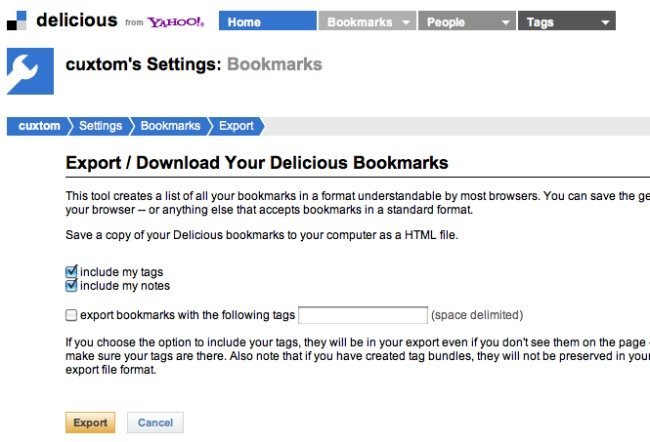 Exportar enlaces Delicious