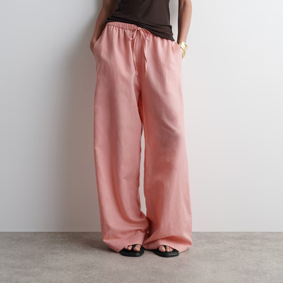 PANTALÓN ANCHO DE LINO CON AJUSTE DE CORDÓN