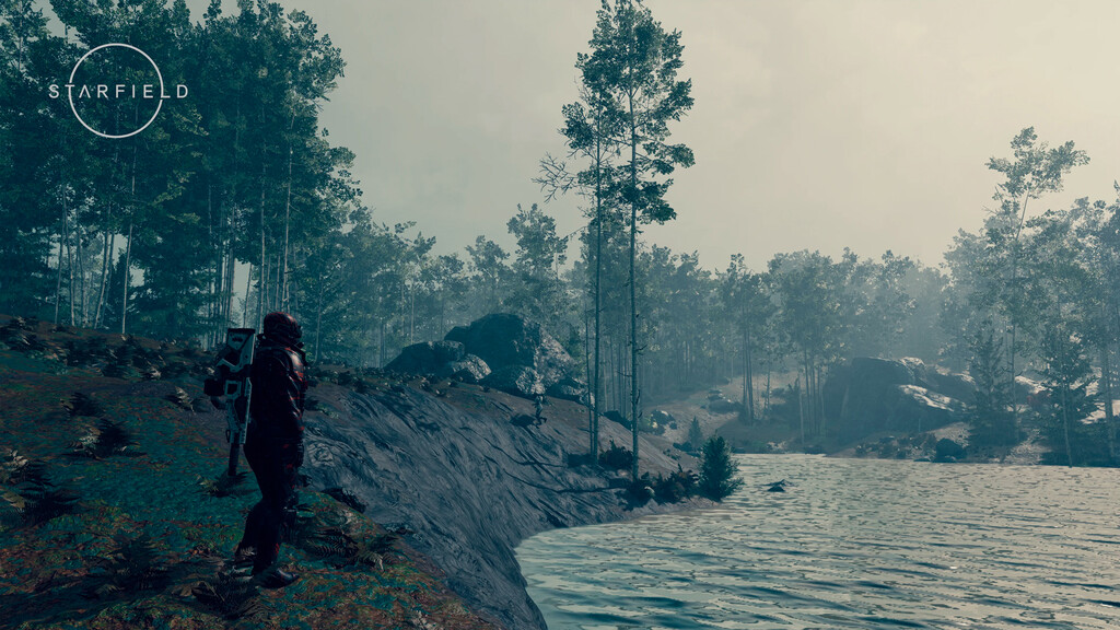 Un jugador de Starfield encuentra un río en un Un jugador de Starfield encuentra un río en un