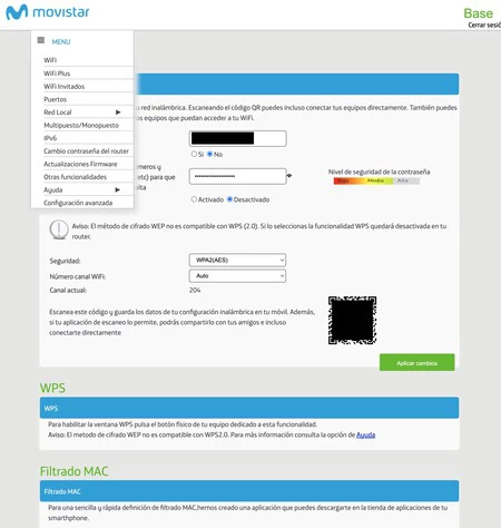 Movistar ルーターの構成