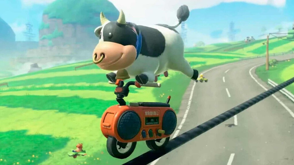 PETA arremete contra Nintendo por la vaca de Mario Kart World: le exige que quite un elemento del diseño considerado cruel 