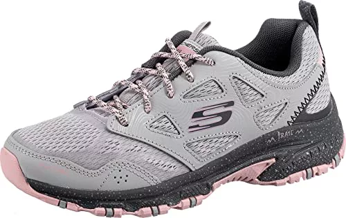 Skechers Mujer Hillcrest Pure Escapade Trainers, Gray Leather / Mesh / Pink Trim, 37 EU