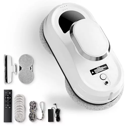 JUPPLIES Robot Limpiacristales Electrico 90W con Succión 5600Pa – Limpia Cristales para Ventanas con 3 Modos Automaticos, Bateria, Control Remoto y Sistema Anticaida – Silencioso, 4min/m²