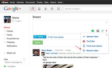 Google+ ya permite grabar y compartir vídeos directamente