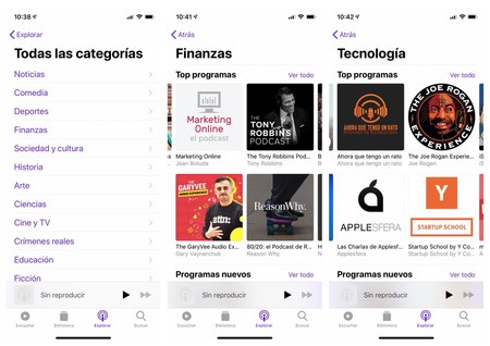 La aplicación Podcasts de Apple añade una nueva clasificación de su catálogo por categorías