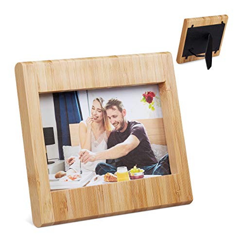 Relaxdays Marco de fotos de bambú, De pie, Horizontal & Vertical, 10x15 cm, Marrón