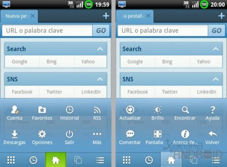 Menús de Maxthon Mobile