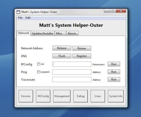 Simplifica ciertas tareas de administración en Windows con Matt's System Helper-Outer