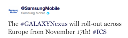 Samsung Galaxy Nexus comienza su aventura europea el 17 de noviembre, Galaxy Note el día 7 en España