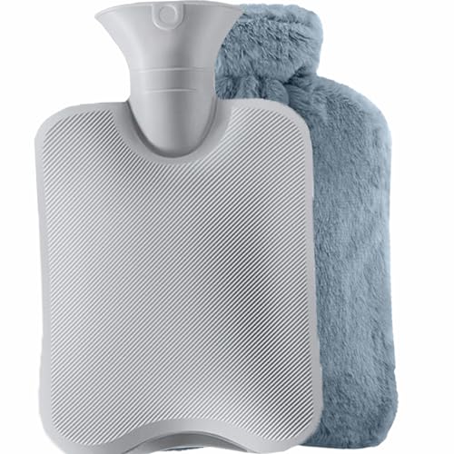 BIAOQINBO Bolsa de Agua Caliente, 2L/3L Bolsas Agua Caliente con Extraíble Lavable Funda, Hot Water Bag, Mantenerse Caliente en Invierno, para Aliviar el Dolor de Espalda y Cintura - Gris (2L)