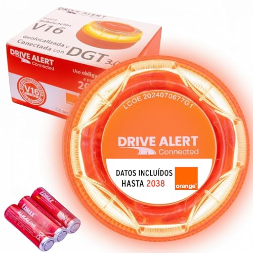 DRIVE ALERT Baliza V16 Homologada DGT con Geolocalización Datos Incluídos hasta 2038 - Apto Coche y Moto - Base Imantada - Resistente a Todo Clima. Uso Sin apps ni móvil