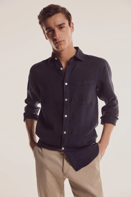 Camisa de lino lisa lavada