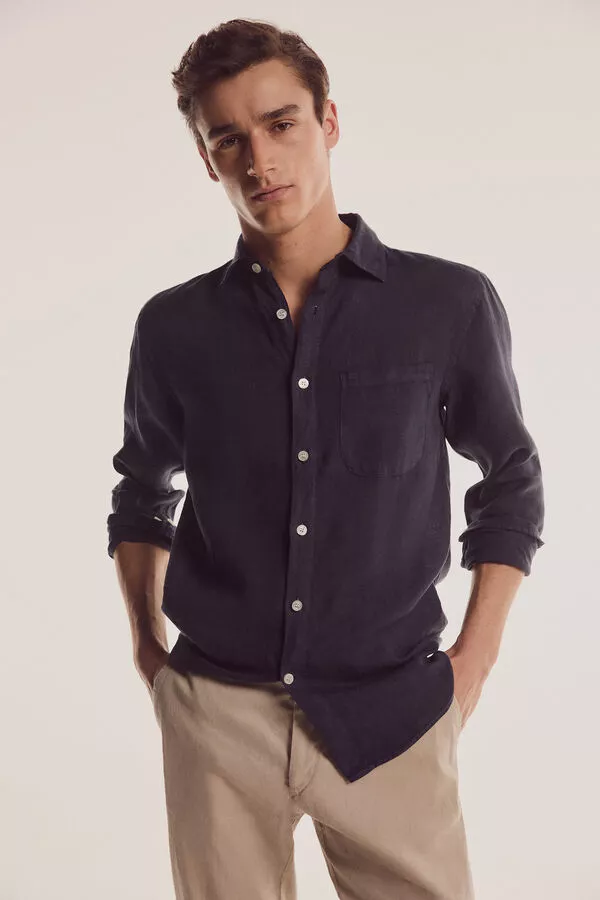 Camisa de lino lisa lavada