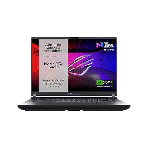 ASUS ROG Strix G16 G615JMR-RV004 - Ordenador Portátil Gaming de 16" WUXGA 165Hz (Intel Core i7-14650HX, 32GB RAM, 1TB SSD, RTX 5060 8GB, Sin Sistema Operativo) Gris Eclipse - Teclado QWERTY español
