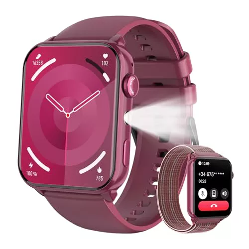 Reloj Inteligente Mujer, 1.91" Smartwatch Mujer con Linterna y Llamadas Bluetooth, Smart Watch con 2 Correas, Notificación, Podómetro, Pulsómetro, Sueño, IP68 Pulsera Actividad para Android iOS