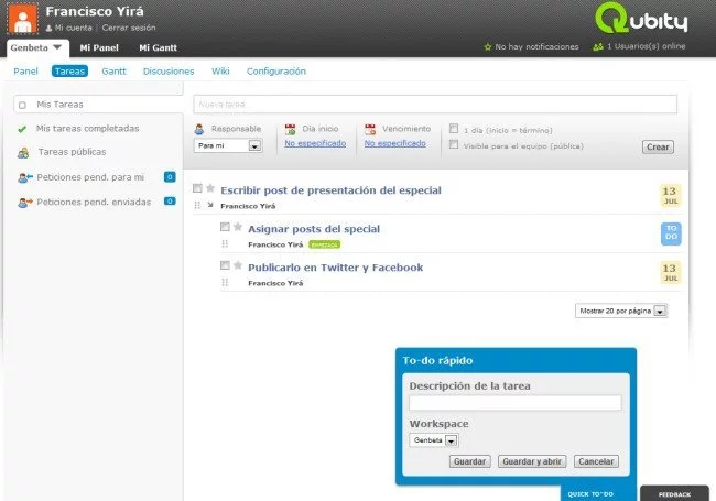 Tareas en Qubity
