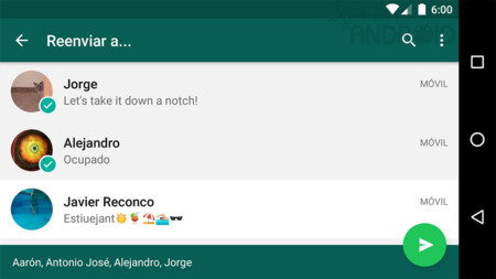 WhatsApp para Android ahora te permite reenviar un mensaje a varias personas a la vez