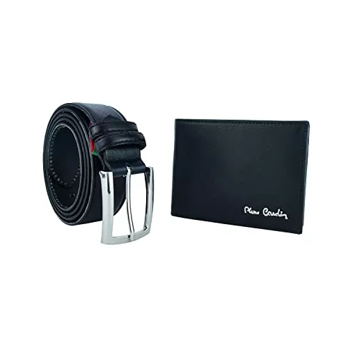 Pierre Cardin Caja de regalo para hombre, cartera con protección RFID y cinturón de piel auténtica, Negro , Cintura 125 cm (taglia 54-56)