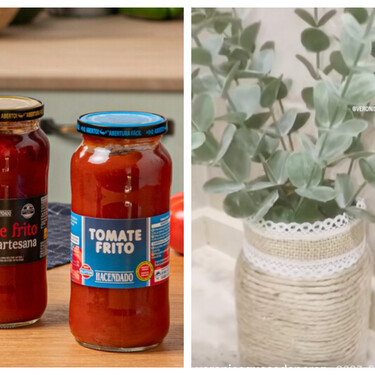 Este bote de tomate de Mercadona es ideal para transformarlo en un jarrón de flores para el baño