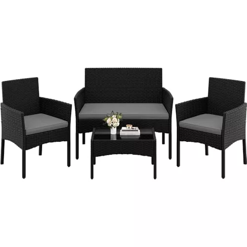 Yaheetech conjunto exterior - muebles ratán de jardín de 4 piezas