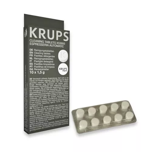Krups Pastillas limpiadoras para máquinas de café súper automáticas, pack de 10 pastillas, eliminan grasa y residuos, protegen el circuito de agua y alargan la vida útil, XS300010