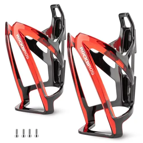 ROCKBROS Portabidón de Bicicleta, Soporte para Botella de Agua Ligero para MTB Bicicleta de Carretera Bicicleta Fixie Ciclismo, Jaula Universal de PC, 2PCS (Negro Rojo)