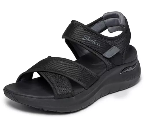 Skechers Arch FIT 2.0 - Sandalias Planas Feelin' Bright para Mujer, Color Negro, Talla 36