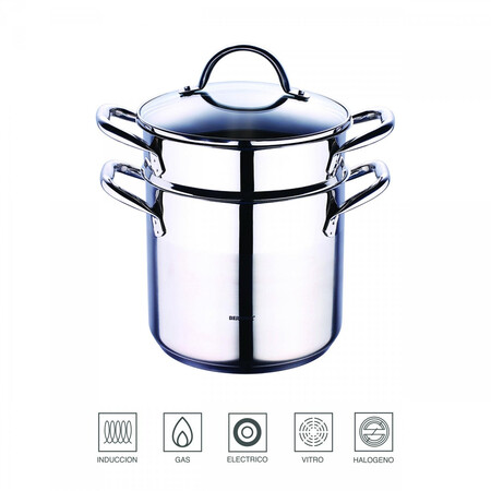 Set 3 Piezas Olla Para Pasta En Acero Inoxidable Induccion Con Tapa Bergner Gourmet