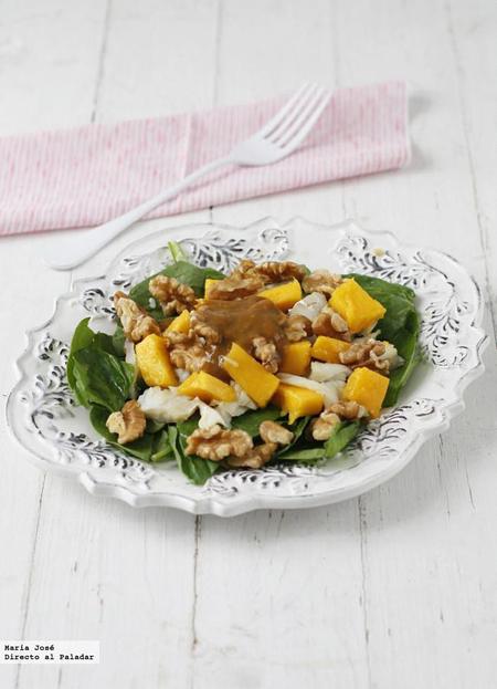 Ensalada de bacalao y vinagreta de mango. Receta