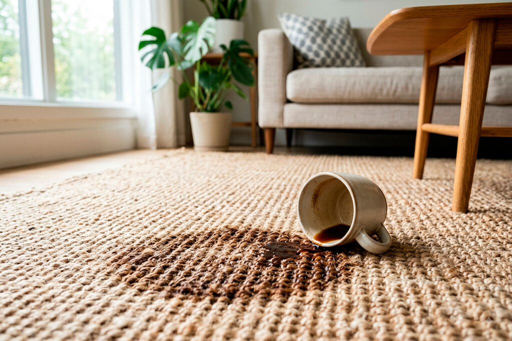 Las alfombras de sisal están muy bien... hasta que derramas una gota de agua. Entonces entiendes lo que oculta esta fibra 