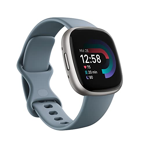 Fitbit Google Versa 4, el smartwatch Que te Ayuda a ponerte en Forma, con 3 Meses de suscripción al Servicio Google Health Premium incluidos, hasta 6 días de batería, Azul Menta/Aluminio Platino
