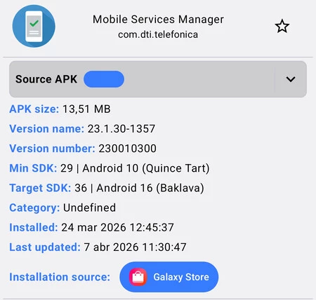 Es una app de sistema y se preinstala en los Samsung Galaxy de Movistar