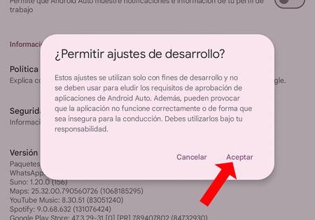 Activación de los ajustes de desarrollo en Android Auto