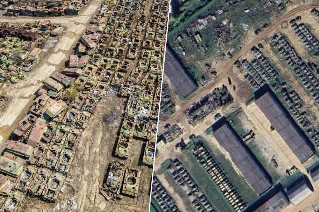 No es que Rusia esté falta de artillería, es que desde el espacio su parque de blindados se está quedando vacío