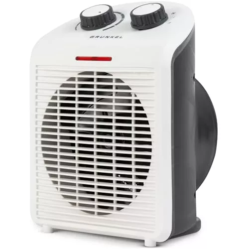 Calefactor de baño Grunkel de bajo consumo, hasta 2000W, 3 modos, 6 niveles de potencia, antivuelco y sistema de protección contra el sobrecalentamiento. Ligero y cable de 1m. (Blanco)