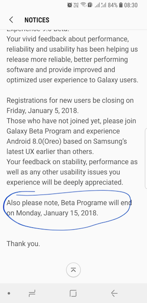 Galaxy S8 final beta
