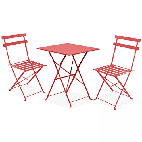 Oviala - Mesa de terraza y 2 sillas, acero rojo