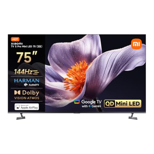 XIAOMI TV S Pro Mini LED 75,Smart TV,Dolby Vision,Dolby Atmos,4k QLED,144Hz,Google TV,HDR 10+,Triple Tuner,DVB T2,MEMC,DTS-X,Harman AudioEFX，Prime Video,Google Assistant,Airplay2